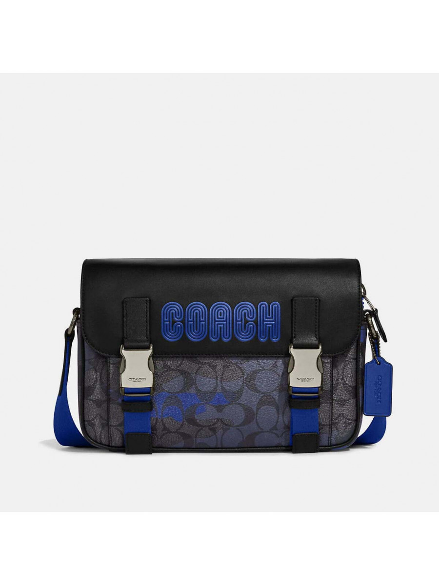 Сумка Coach Track Crossbody In Colorblock With Patch (Charcoal/Sport Blue Multi) Coach