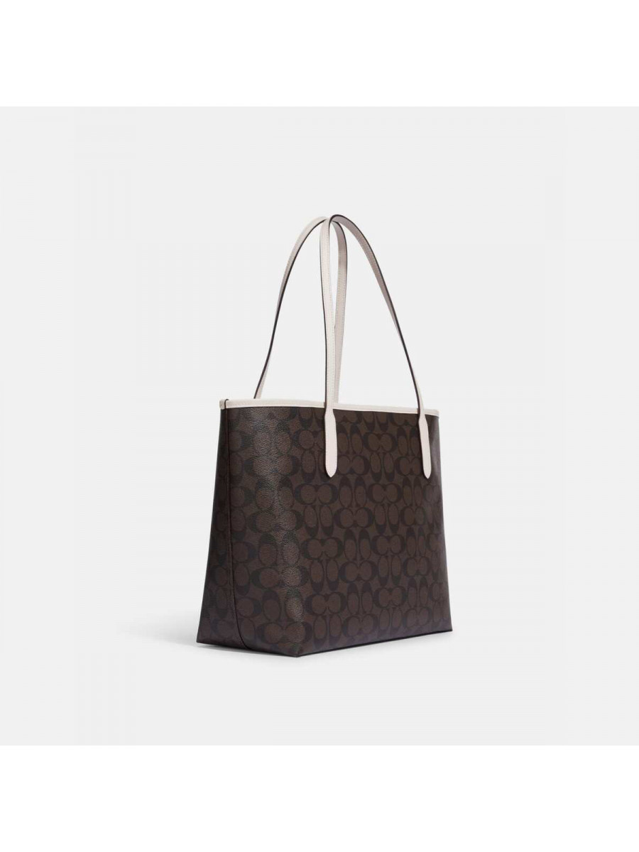 Сумка Coach City Tote In Signature Canvas With Varsity Motif (Brown/Chalk Multi)