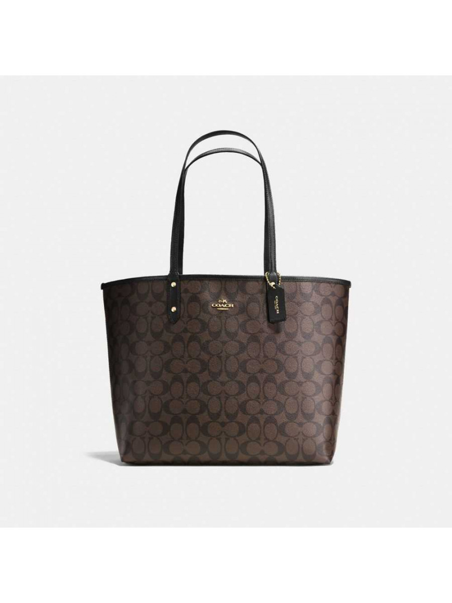 Сумка Coach Reversible City Tote In Signature Canvas (Brown/Black)(Золото) Coach