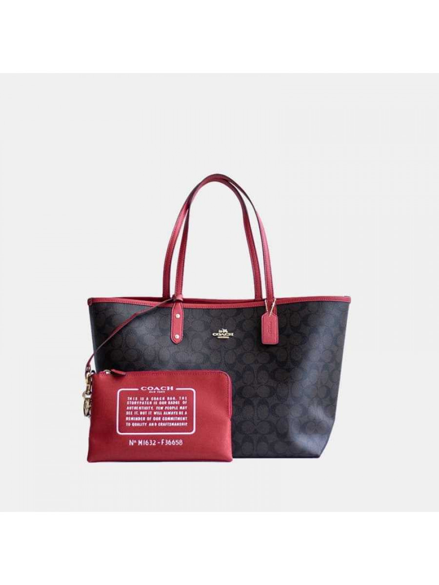 Сумка Coach Reversible City Tote In Signature Canvas (Brown/Watermelon)(Золото)