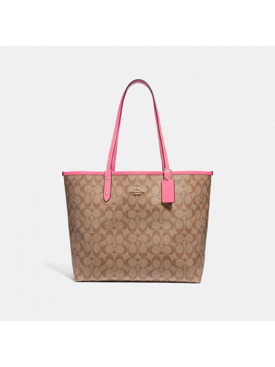 Сумка Coach Reversible City Tote In Signature Canvas (Khaki/Peony)(Золото) Coach