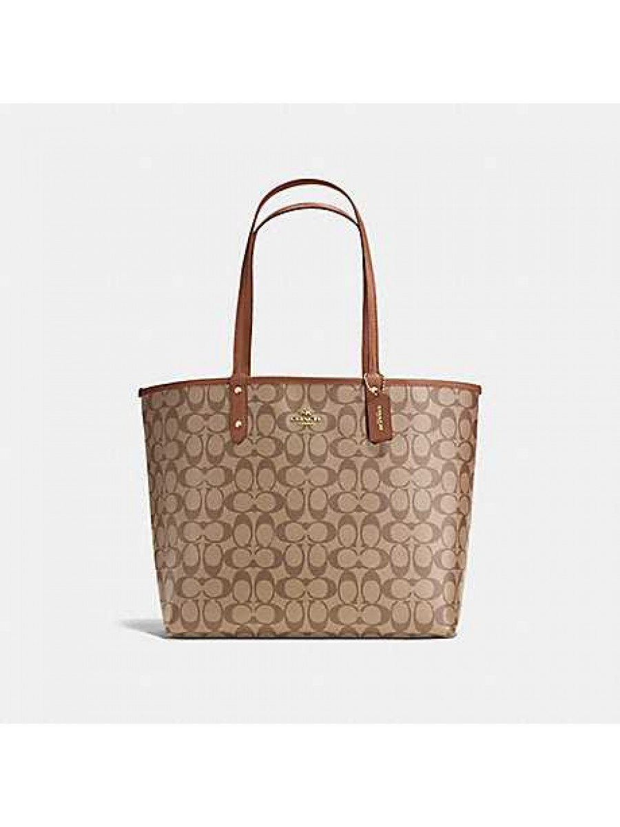 Сумка Coach Reversible City Tote In Signature Canvas (Khaki/Saddle)(Золото)