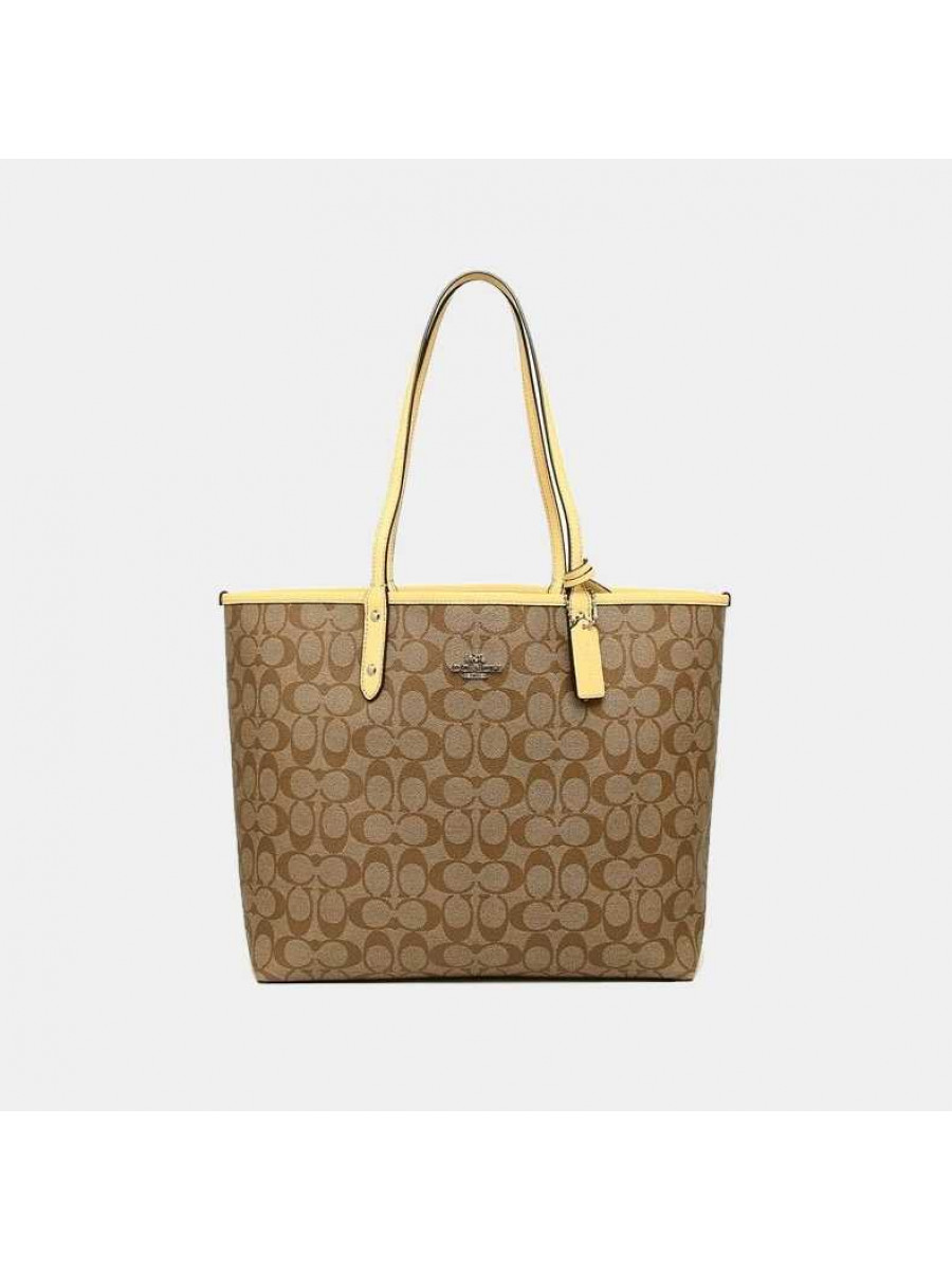 Сумка Coach Reversible City Tote In Signature Canvas (Khaki/Yellow)(Серебро) Coach