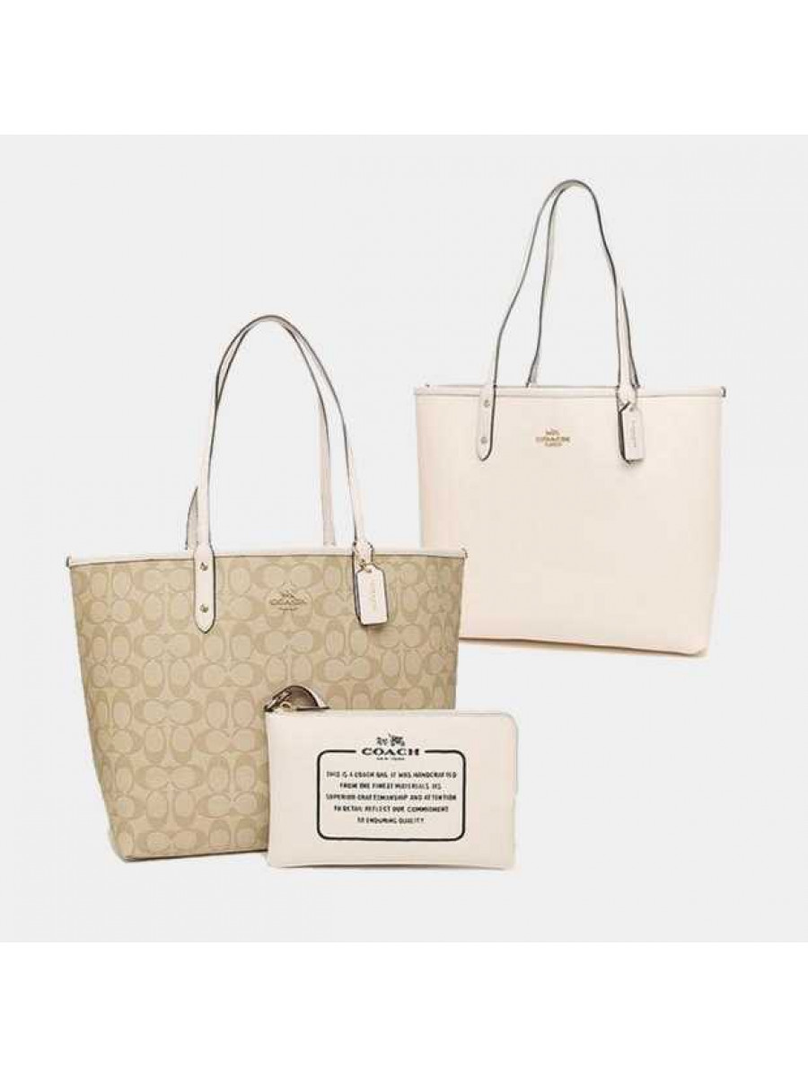 Сумка Coach Reversible City Tote In Signature Canvas (Khaki/White)(Золото)