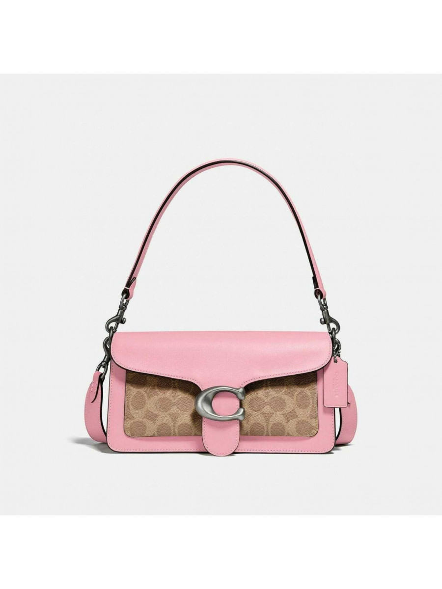 Сумка Coach Tabby Shoulder Bag 26 With Signature Canvas (Pewter/Tan Powder Pink)(Серебро) Coach