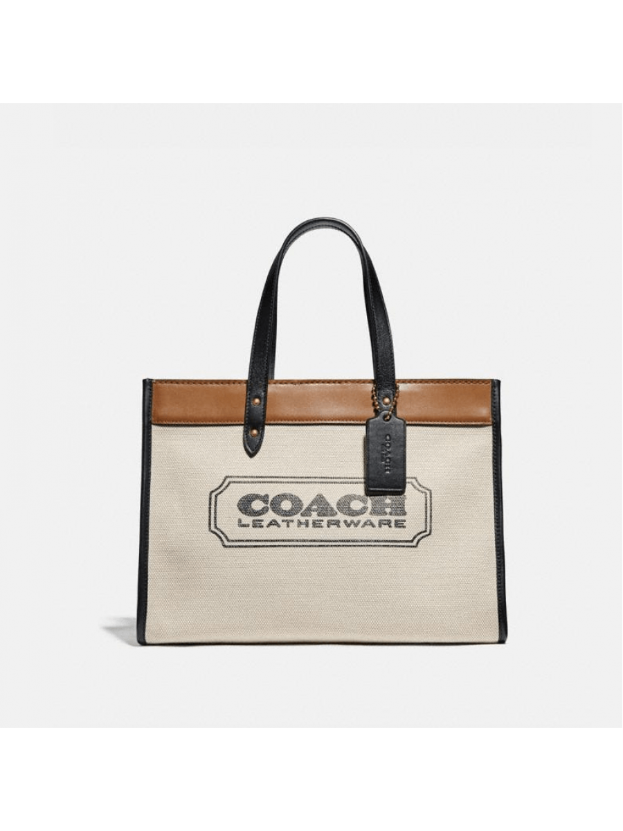 Сумка Coach Field Tote 30 With Badge (Brass/Canvas Light Saddle) Coach