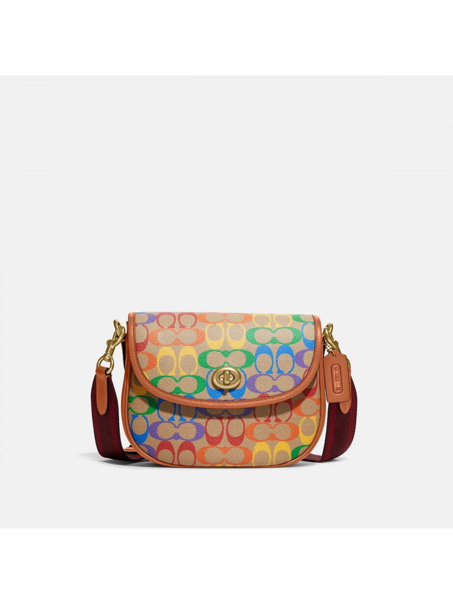 Сумка Coach Rainbow Signature Canvas Willow Saddle Bag (B4/Tan Hazelnut Multi) Coach