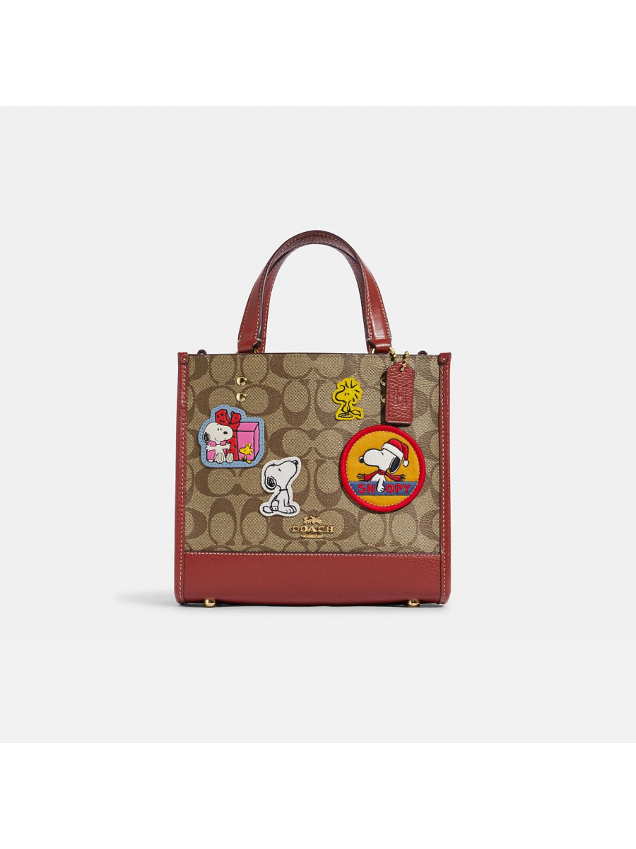 Сумка Coach X Peanuts Dempsey Tote 22 In Signature Canvas With Patches - Gold/Khaki/Redwood Multi Coach