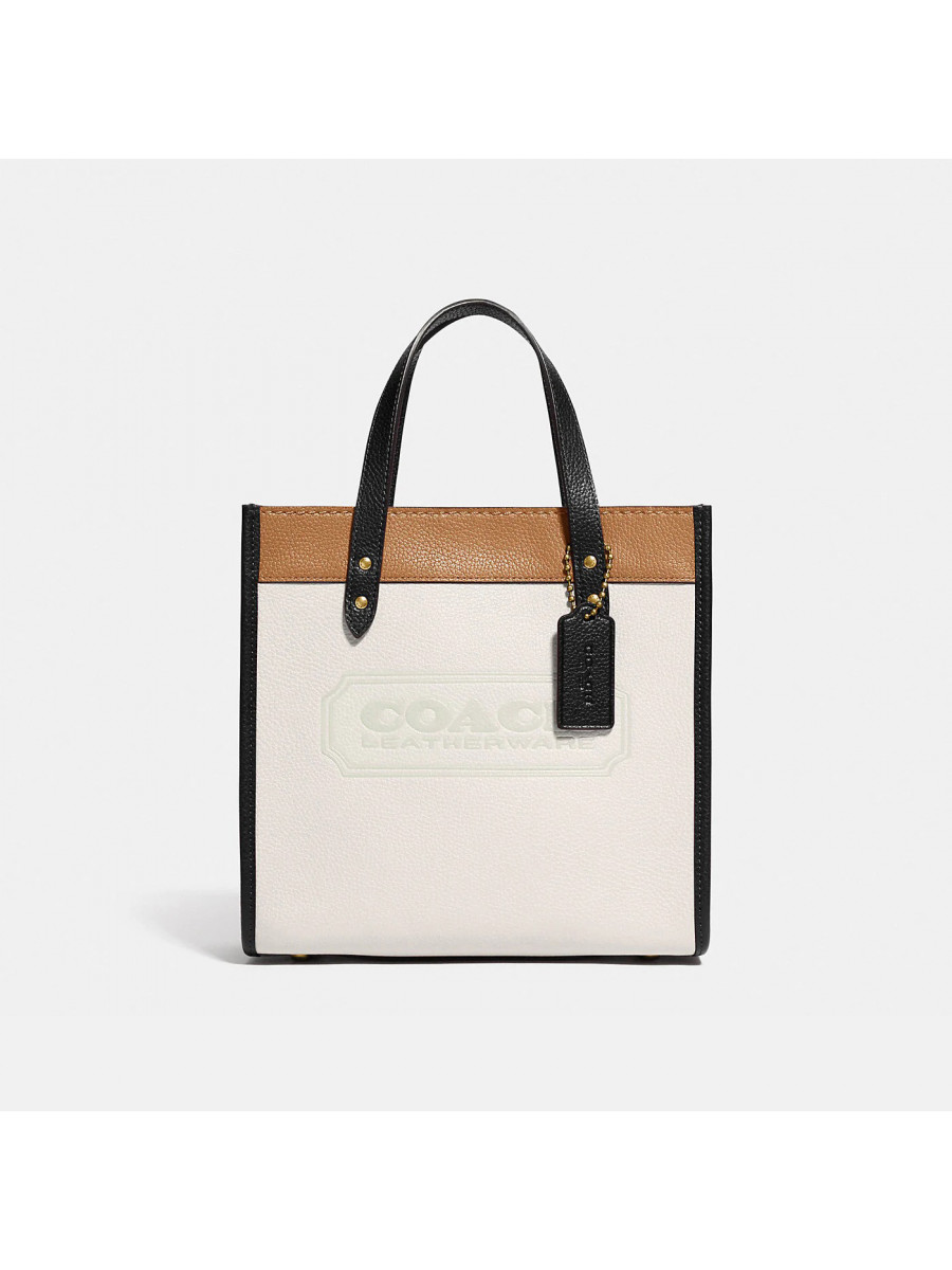 Сумка Coach Field Tote 22 In Colorblock With Coach Badge - Brass/Chalk Multi Coach