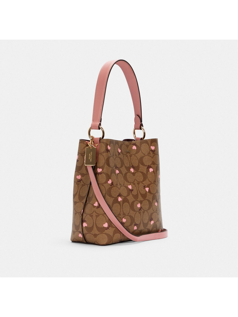 Сумка Coach Small Town Bucket Bag In Signature Canvas With Heart Floral Print - Im/Khaki Red Multi Wine