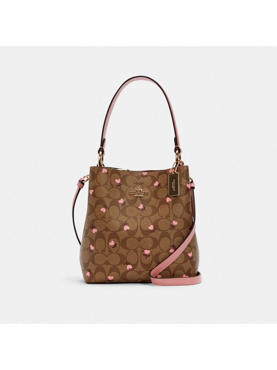 Сумка Coach Small Town Bucket Bag In Signature Canvas With Heart Floral Print - Im/Khaki Red Multi Wine Coach