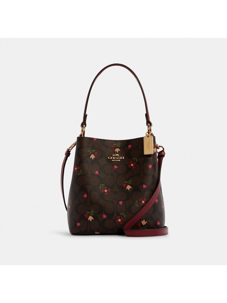 Сумка Coach Small Town Bucket Bag In Signature Canvas With Heart Petal Print - Gold/Brown Multi Coach