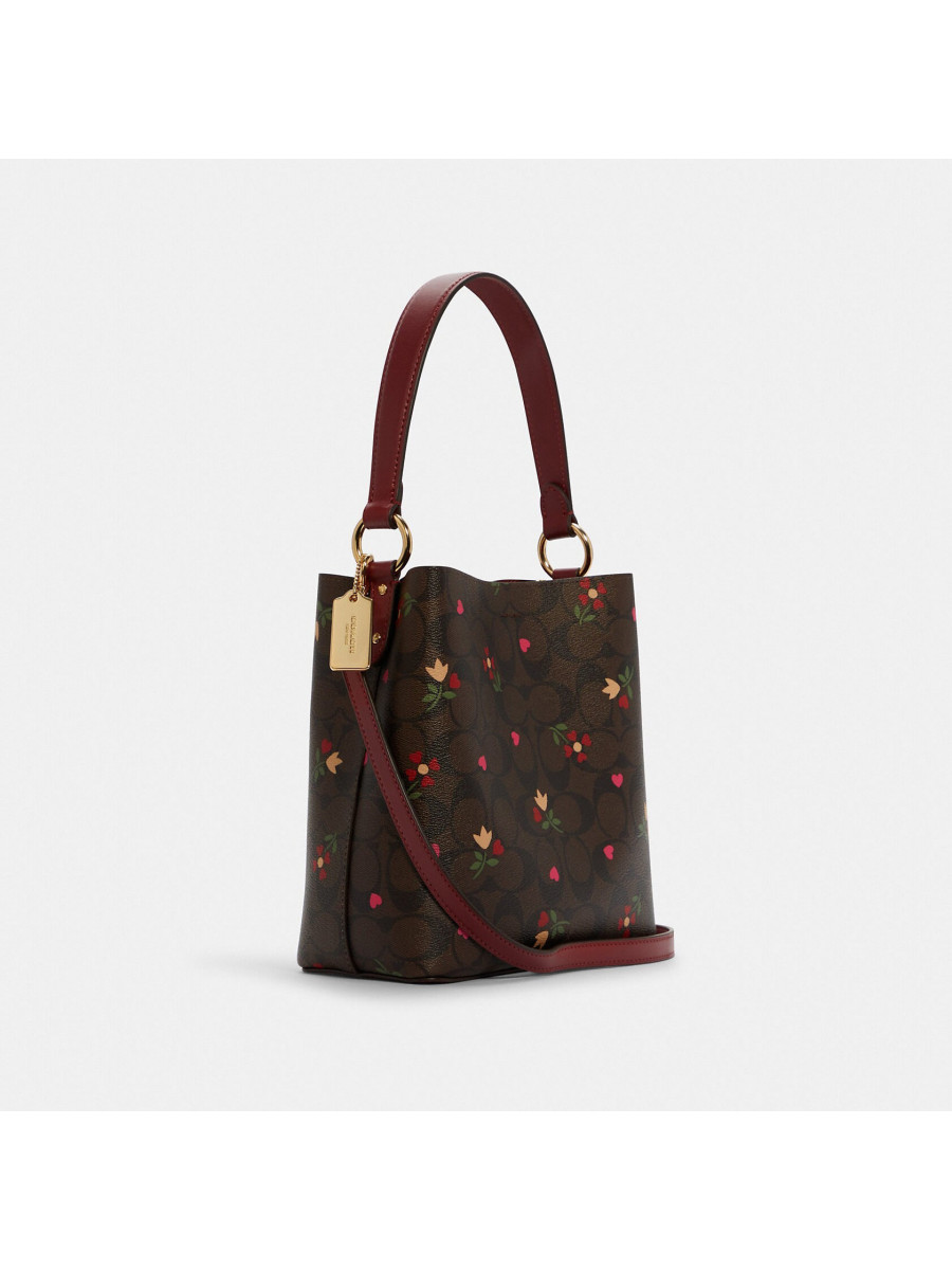 Сумка Coach Small Town Bucket Bag In Signature Canvas With Heart Petal Print - Gold/Brown Multi