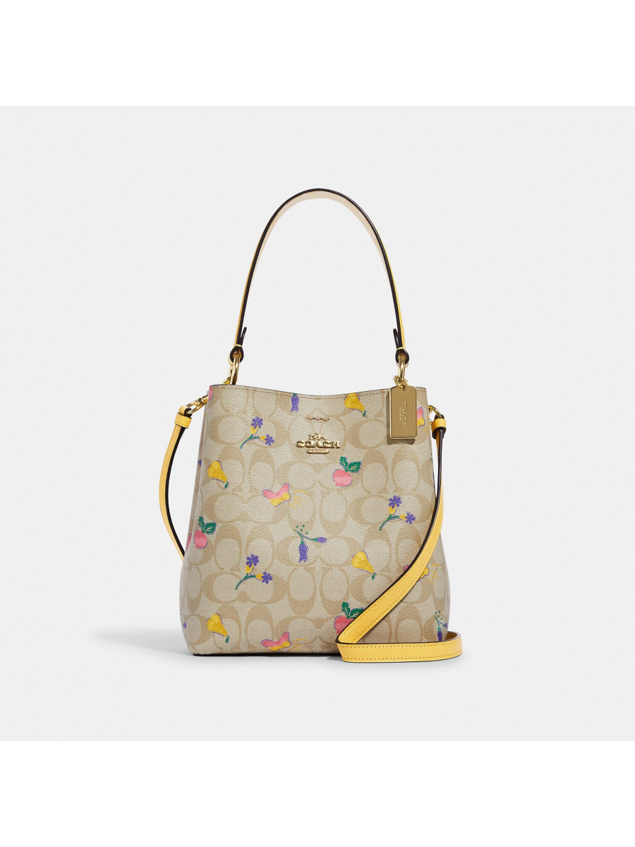 Сумка Coach Small Town Bucket Bag In Signature Canvas With Dreamy Veggie Print - Gold/Light Khaki/Retro Yellow Coach