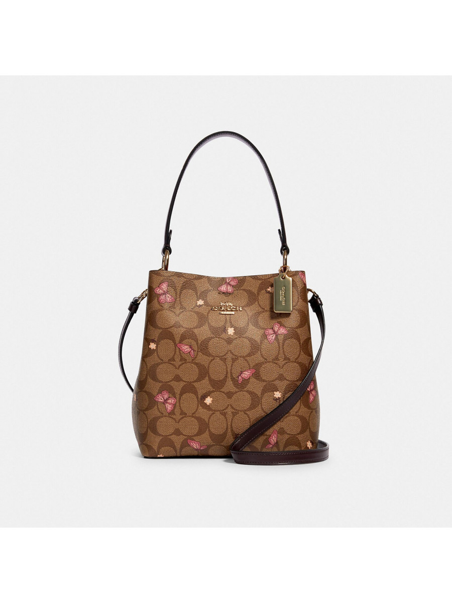 Сумка Coach Small Town Bucket Bag In Signature Canvas With Butterfly Print - Im/Khaki Pink Multi/Oxblood Coach