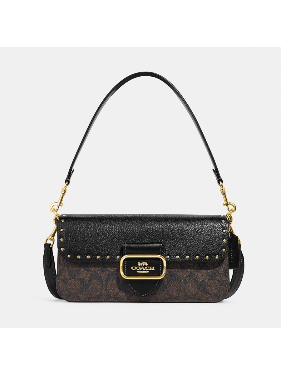 Сумка Coach Morgan Shoulder Bag In Colorblock Signature Canvas With Rivets - Gold/Brown Black Multi Coach