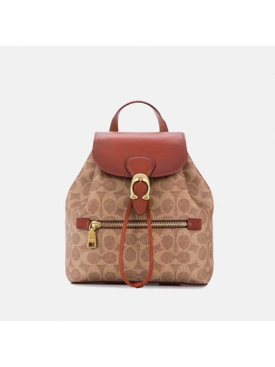 Рюкзак Coach Evie Backpack In Signature Canvas (Tan/Rust/Brass)(Золото) Coach