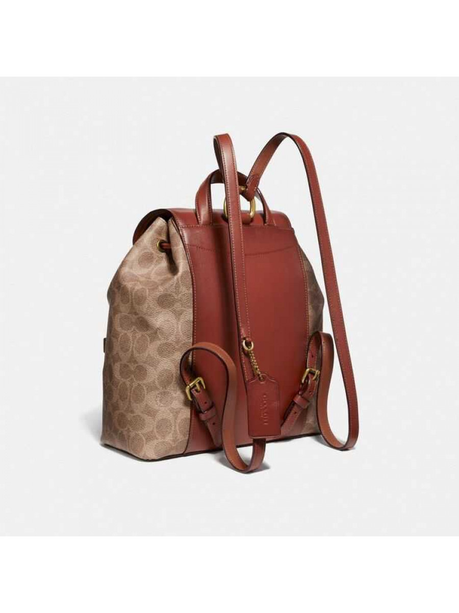 Рюкзак Coach Evie Backpack In Signature Canvas (Tan/Rust/Brass)(Золото)