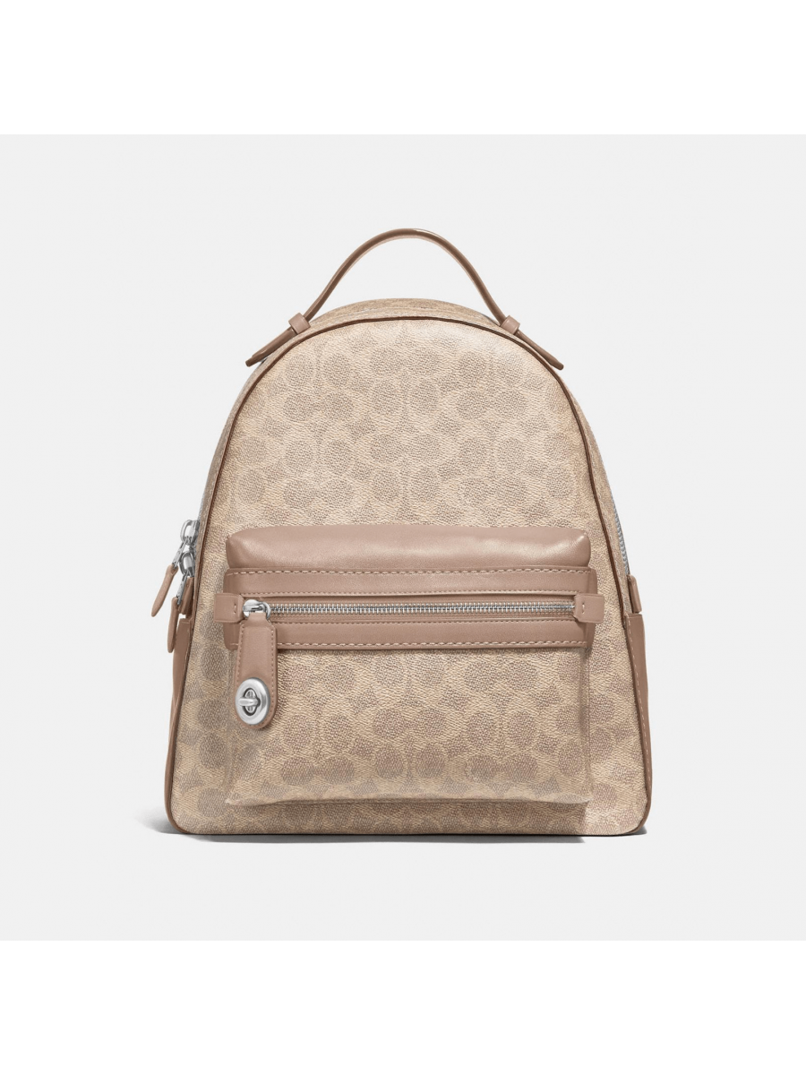 Рюкзак Coach Campus Backpack 28 In Signature Canvas (Tan/Chalk/Brass)(Серебро) Coach