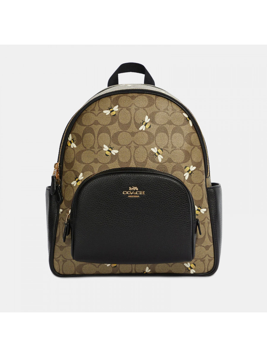 Рюкзак Coach Court Backpack In Signature Canvas With Bee Print – Khaki Multi Coach