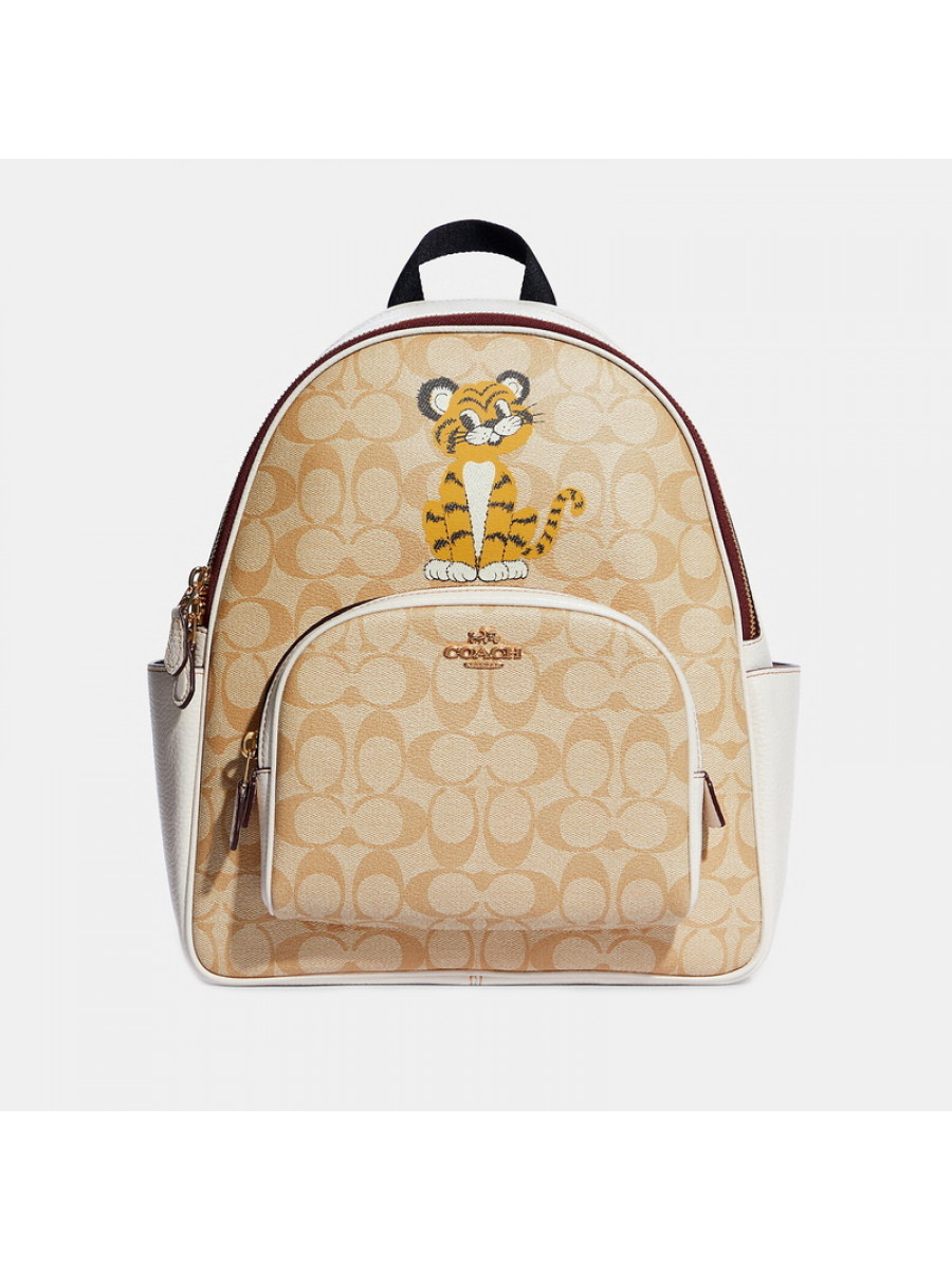 Рюкзак Coach Court Backpack In Signature Canvas With Tiger – Light Khaki/Chalk Coach