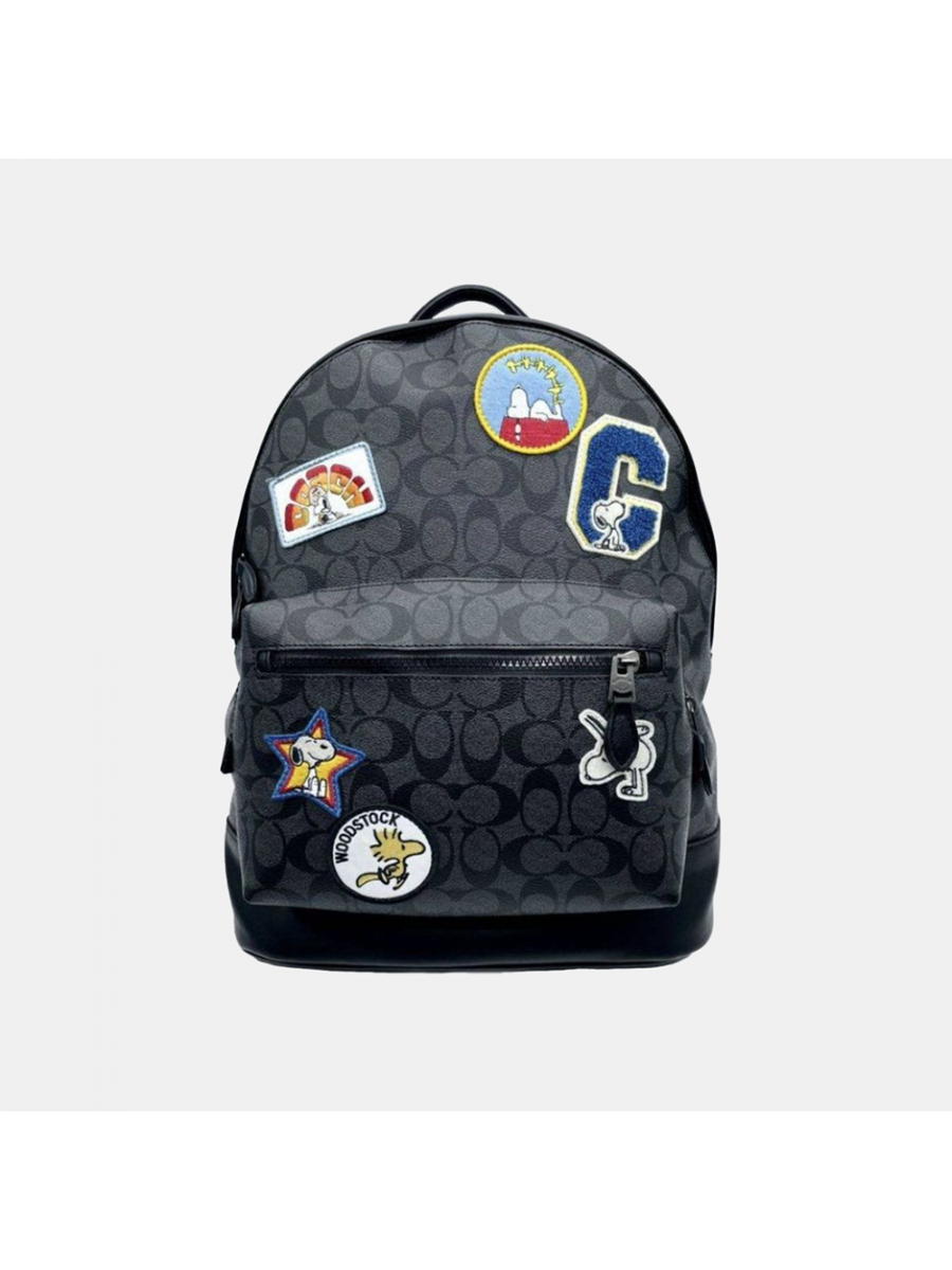 Рюкзак Coach Snoopy Court Backpack In Signature Canvas With Patches – Charcoal/Black Coach