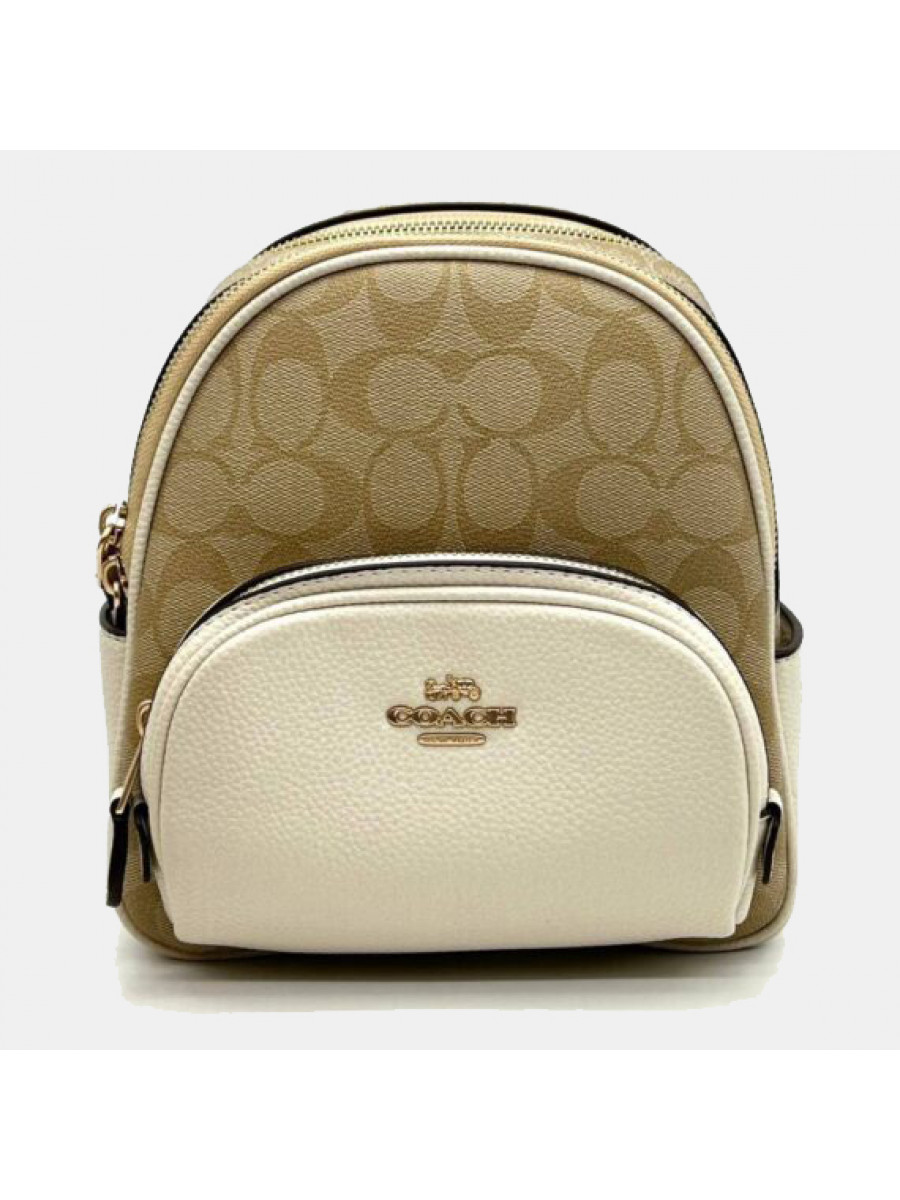 Рюкзак Coach Mini Court Backpack In Signature Canvas - Light Khaki/White Coach