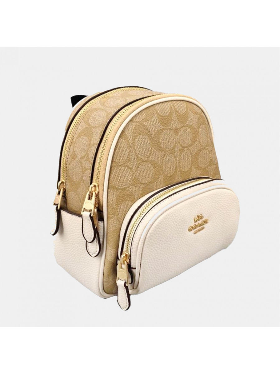 Рюкзак Coach Mini Court Backpack In Signature Canvas - Light Khaki/White