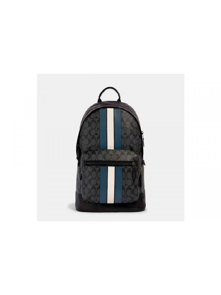 Рюкзак Coach West Backpack In Signature Canvas With Varsity Stripe - Gunmetal/Charcoal/Denim/Chalk Coach