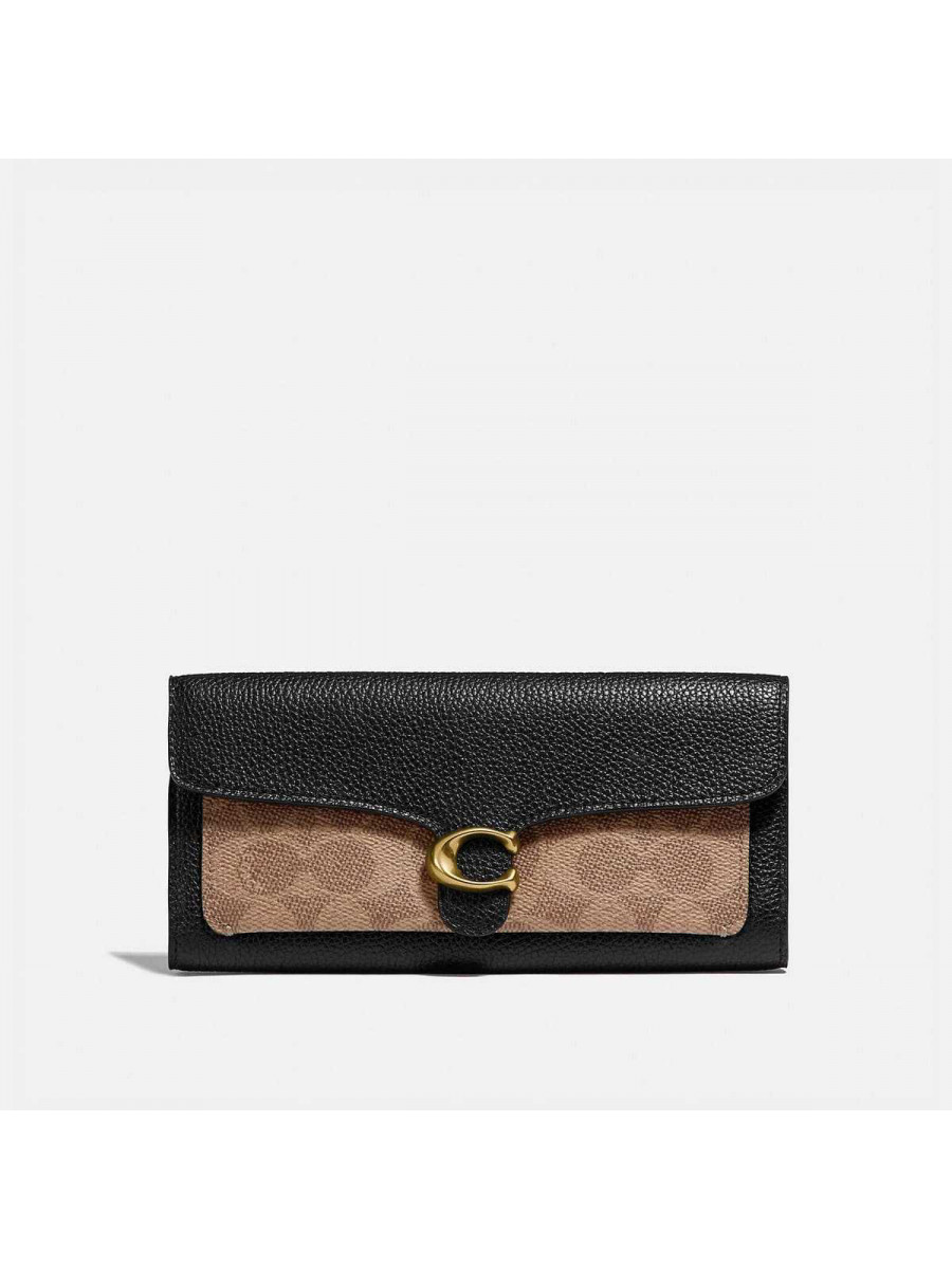 Кошелёк Coach Tabby Long Wallet In Colorblock Signature Canvas (Brass/Tan black) Coach