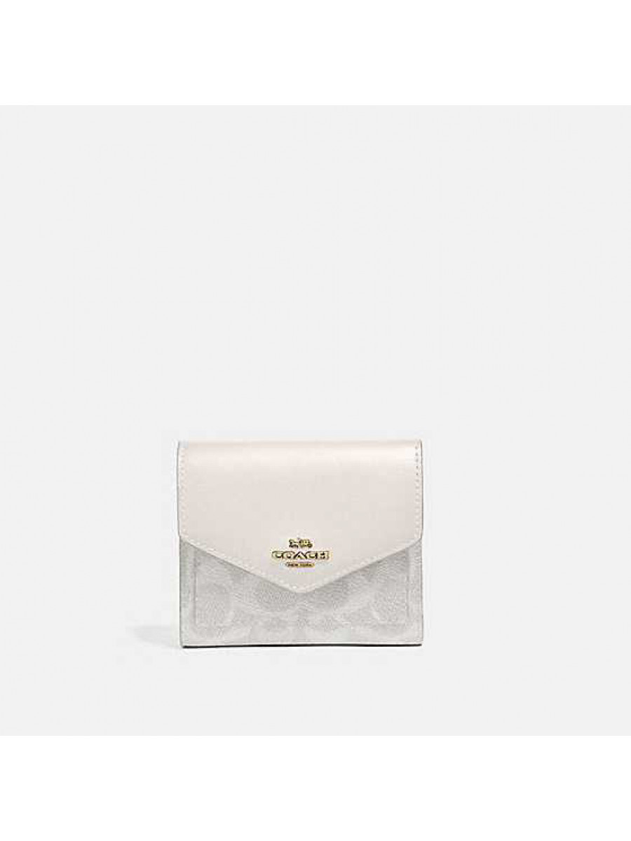 Кошелёк Coach Small Wallet In Signature Canvas (B4/Chalk)(Золото) Coach