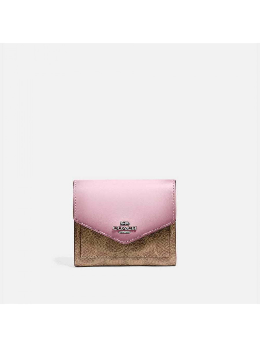 Кошелёк Coach Small Wallet In Signature Canvas (B4/Tan Blossom)(Серебро) Coach