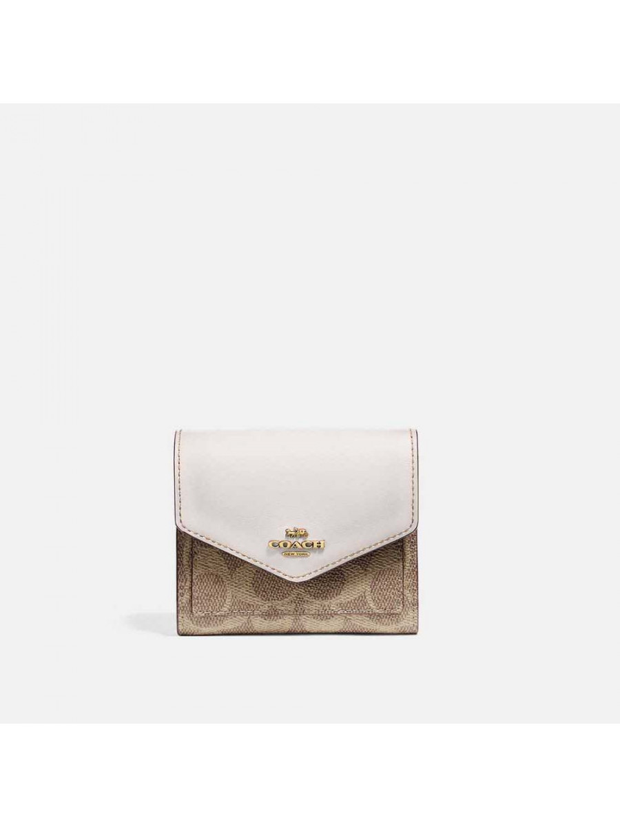 Кошелёк Coach Small Wallet In Signature Canvas (Light Khaki/Chalk)(Золото) Coach