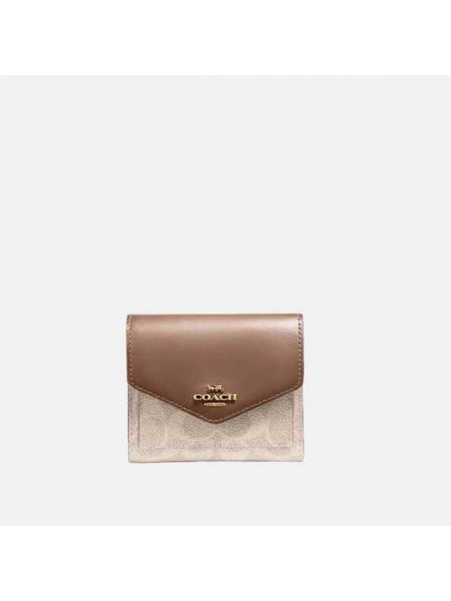 Кошелёк Coach Small Wallet In Signature Canvas (Brown/Tan)(Золото) Coach