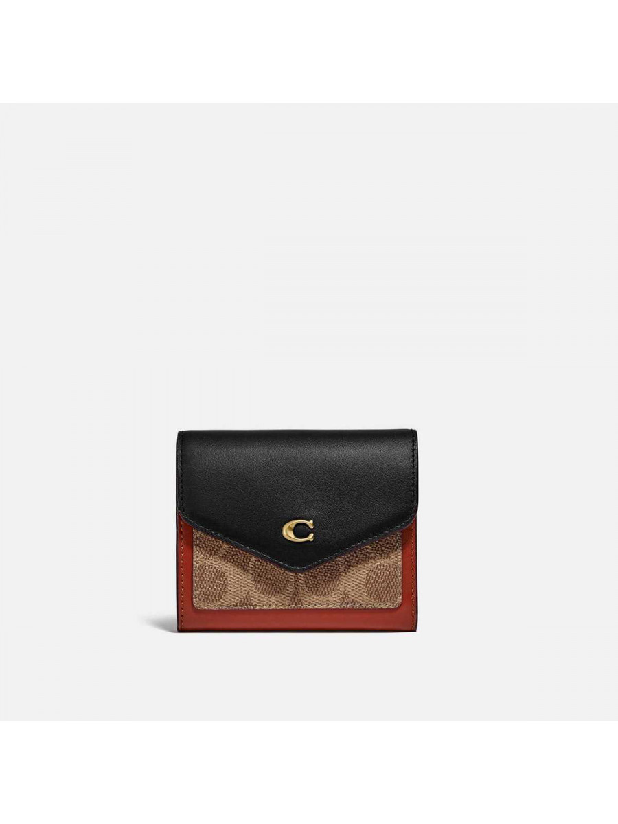 Кошелёк Coach Wyn Small Wallet In Colorblock Signature Canvas (B4/Tan Black) Coach