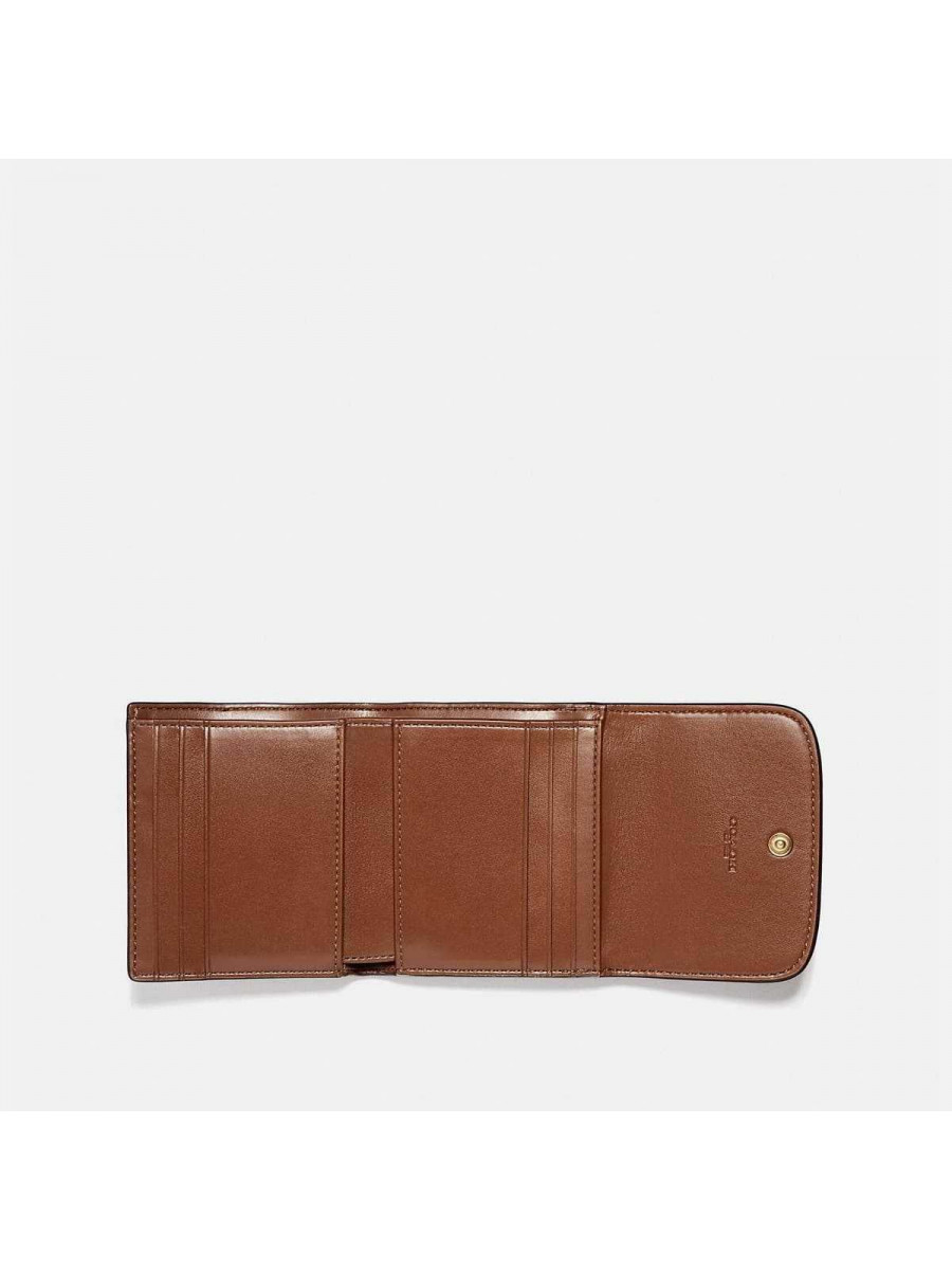 Кошелёк Coach Small Trifold Wallet In Signature Canvas (B4/Tan Rust)(Золото)