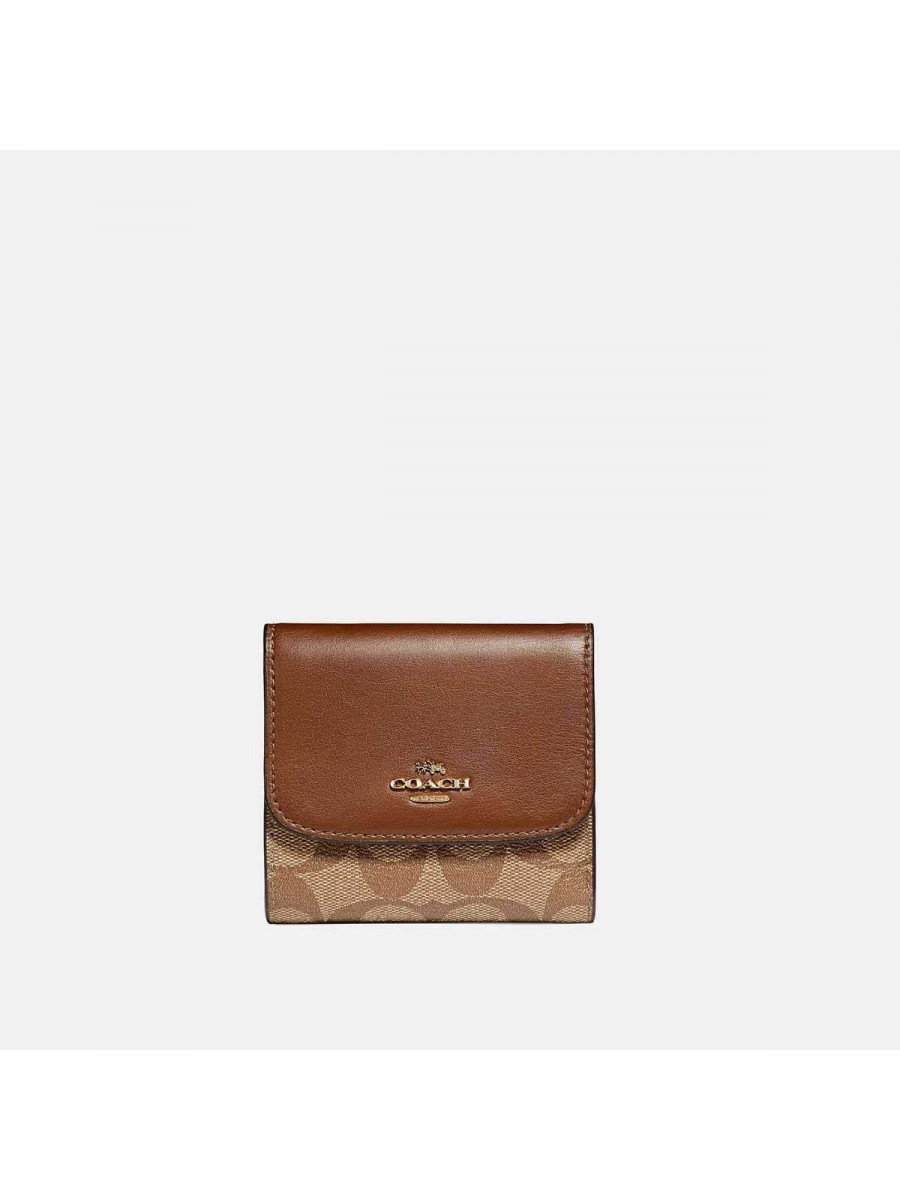 Кошелёк Coach Small Trifold Wallet In Signature Canvas (B4/Tan Rust)(Золото) Coach