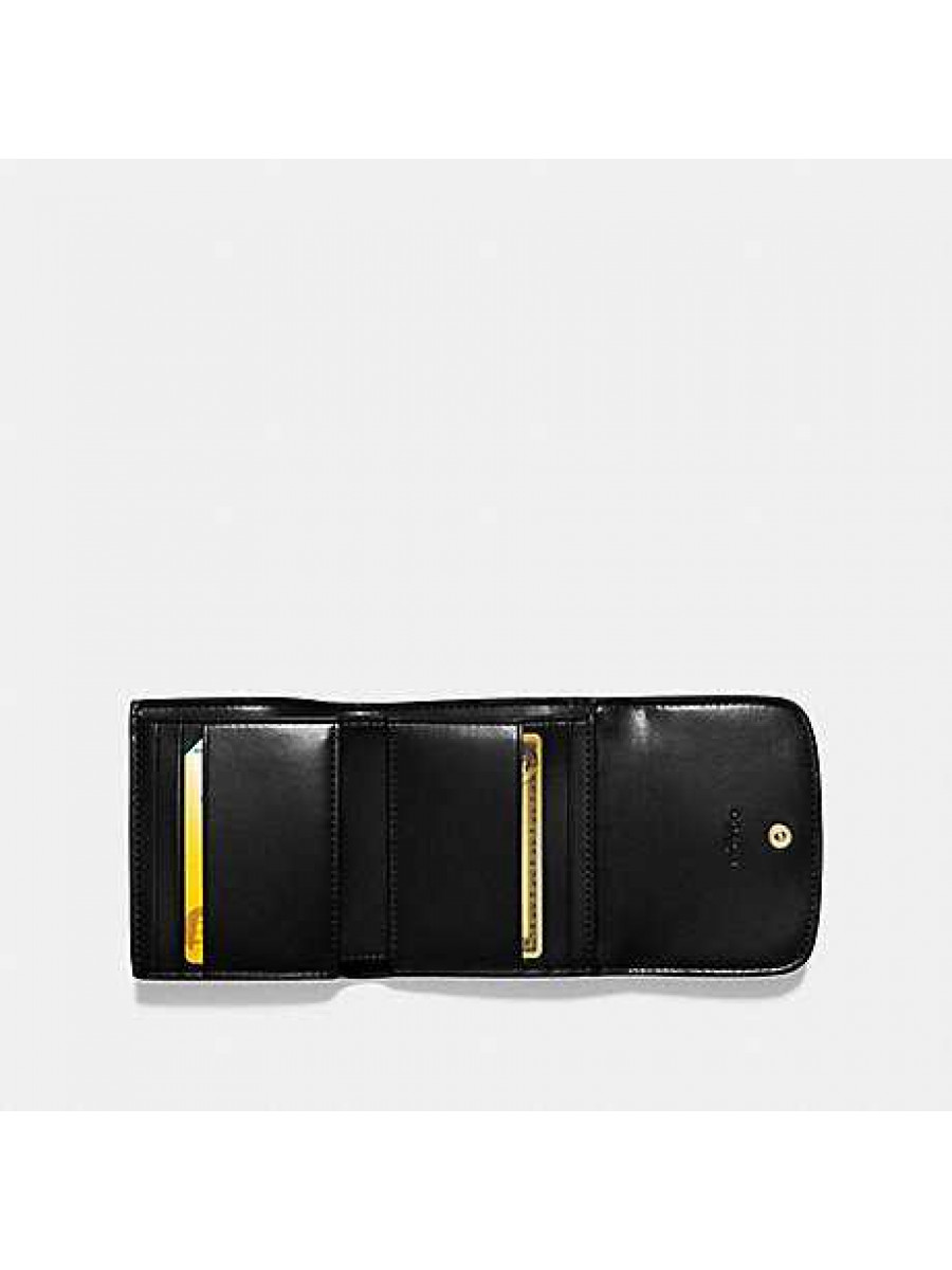 Кошелёк Coach Small Trifold Wallet In Signature Canvas (Brown/Black)(Золото)