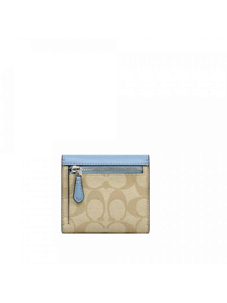 Кошелёк Coach Small Trifold Wallet In Signature Canvas (Khaki/Cornflower)(Золото)