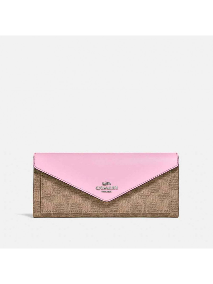 Кошелёк Coach Soft Wallet In Signature Canvas (B4/Tan Blossom)(Серебро) Coach