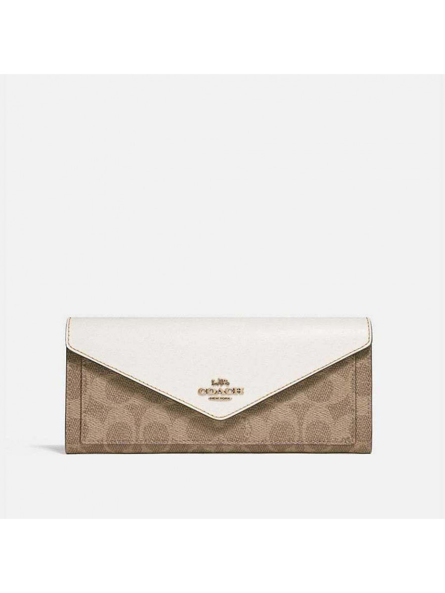 Кошелёк Coach Soft Wallet In Signature Canvas (Light Khaki/Chalk)(Золото) Coach