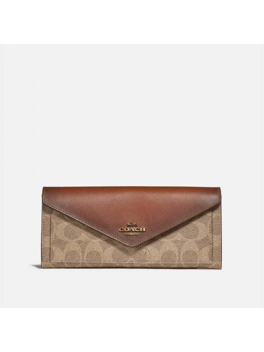 Кошелёк Coach Soft Wallet In Signature Canvas (B4/Tan Rust)(Золото) Coach