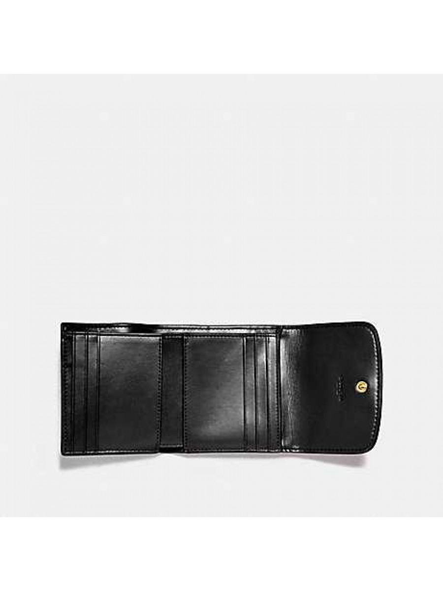 Кошелёк Coach Small Trifold Wallet In Signature Canvas (Im/Khaki/Black)(Золото)