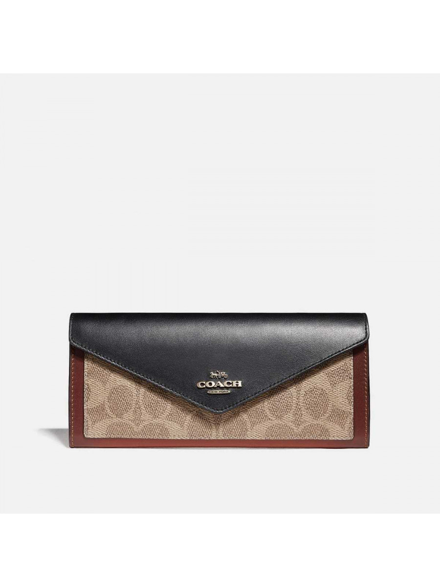 Кошелёк Coach Soft Wallet In Colorblock Signature Canvas (B4/Tan Black)(Золото) Coach