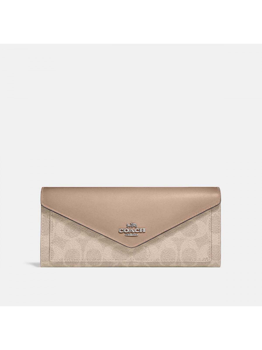 Кошелёк Coach Soft Wallet In Signature Canvas (Light Nickel/Sand Taupe)(Серебро) Coach