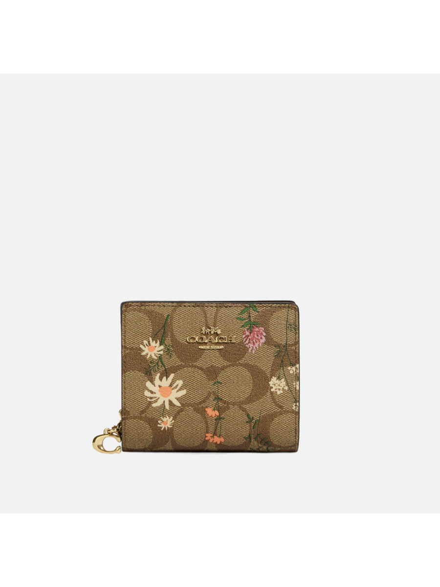 Кошелёк Coach Snap Wallet In Signature Canvas With Wildflower Print – Khaki Multi Coach