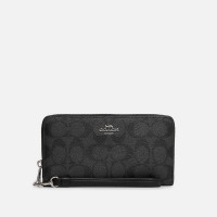 Coach - Кошелёк Coach Long Zip Around Wallet In Signature Canvas (Graphite/Black)