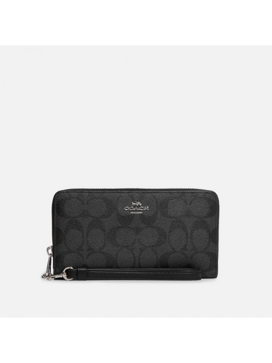 Кошелёк Coach Long Zip Around Wallet In Signature Canvas (Graphite/Black) Coach