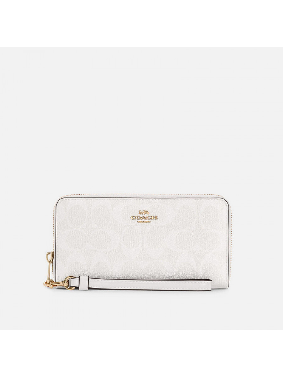 Кошелёк Coach Long Zip Around Wallet In Signature Canvas (Chalk/Glacierwhite) Coach