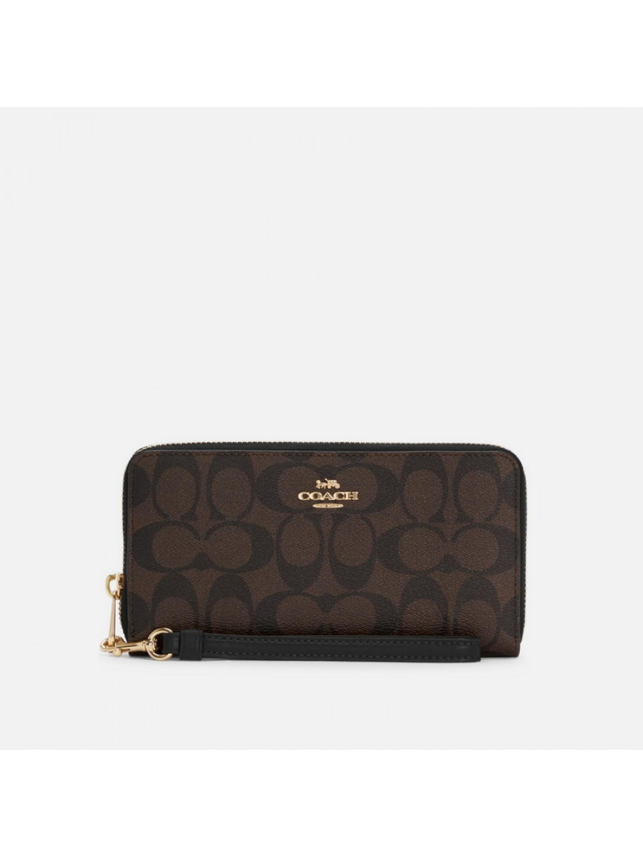 Кошелёк Coach Long Zip Around Wallet In Signature Canvas (Im/Brown/Black) Coach